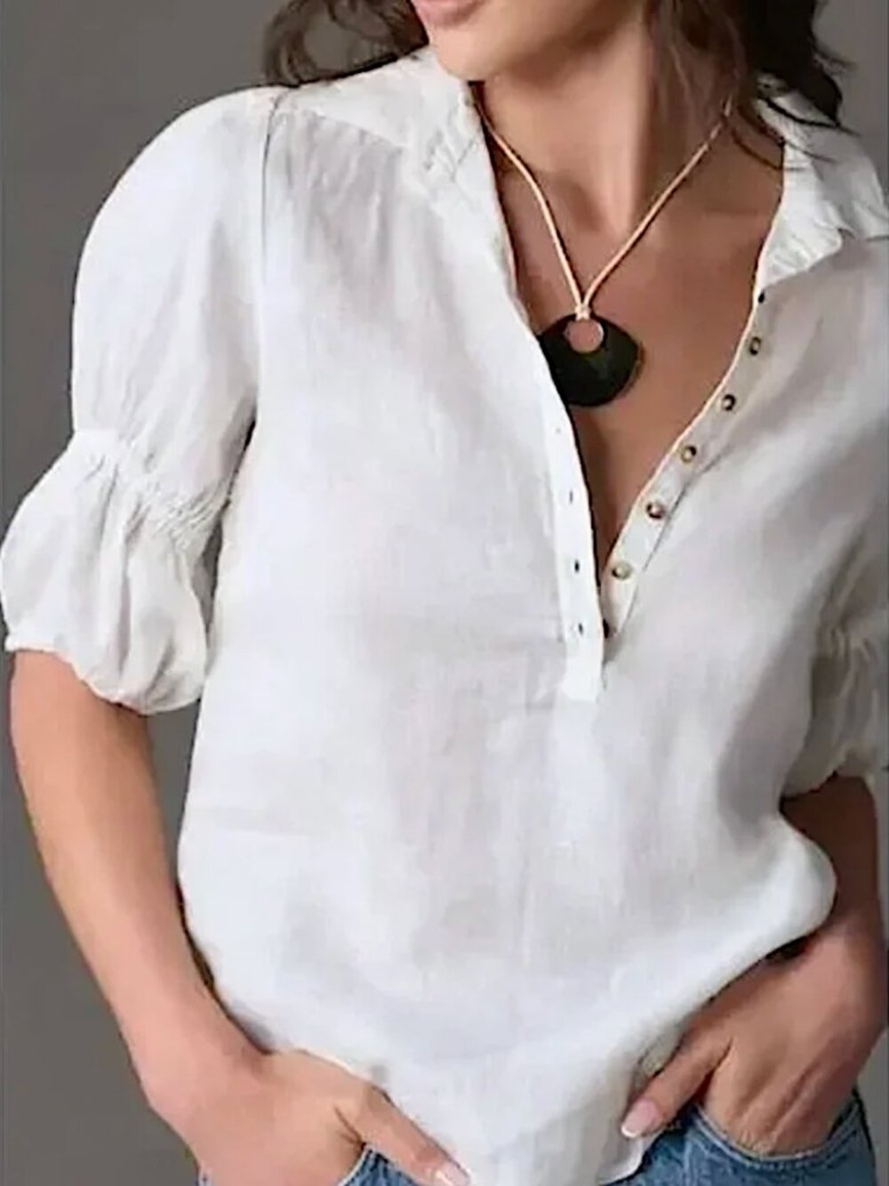 ANTHROPOLOGIE Pilcro Tallulah Double Puff Sleeve Linen Blouse XS White - Picture 5 of 14